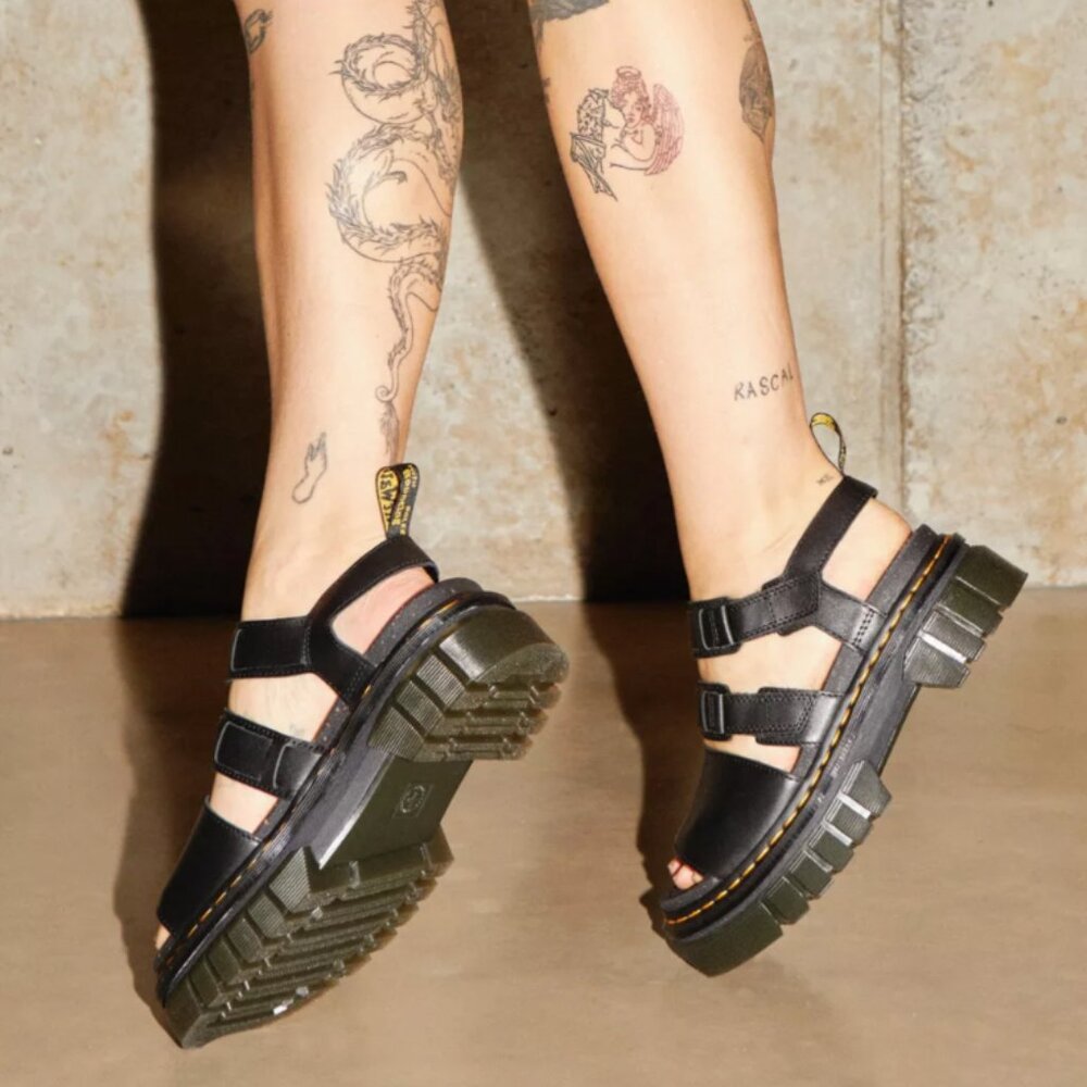 Dr Martins Ricki Nappa Lux Leather 3-Strap Platform Sandals in Black